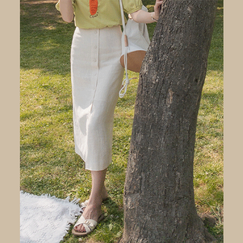 ナチュラルリネンフロントトゥームボタンスカート[size:S,M]