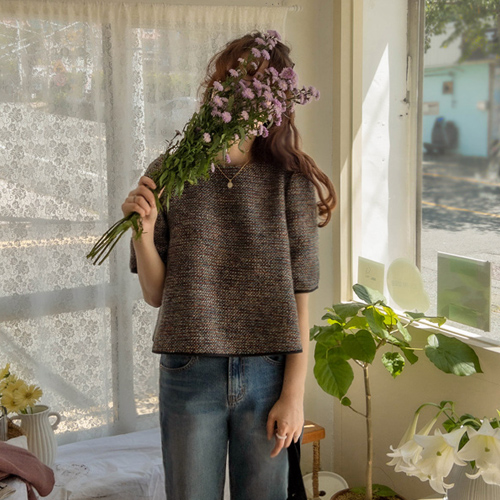 <FONT color=#5a3954>MADE LIN</font>ディキンズカラーミックスシルエット ブラウス<FONT color=#d8a4a4>【スレッチセール】</font>