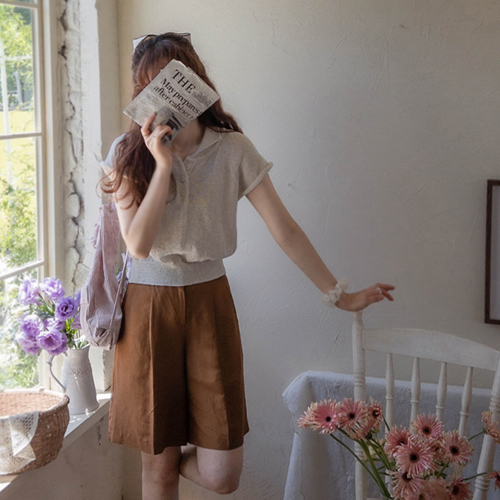 <FONT color=#5a3954>MADE LIN</font>ザシーズニング マップシリネンハーフパンツ [size:S,M,L]