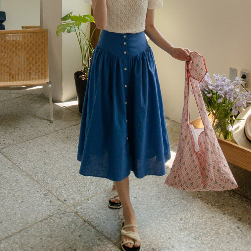 <FONT color=#5a3954>MADE LIN</font>ベリンシャーリングリネンボタンスカート[size:S,M]