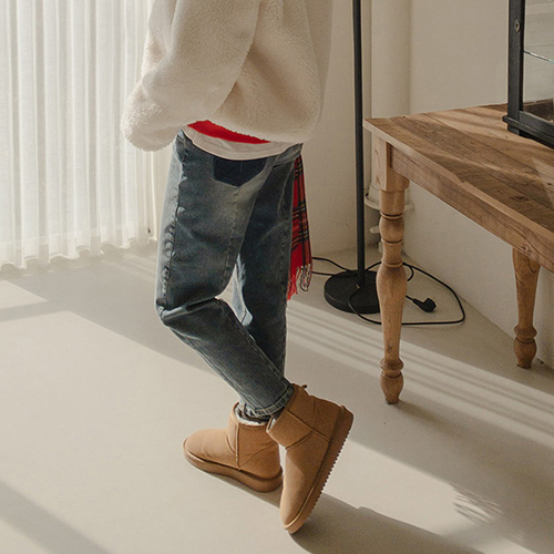 [起毛]ミケルフェイクポケット起毛ボイピットデニムパンツ[size:S,M,L,XL]