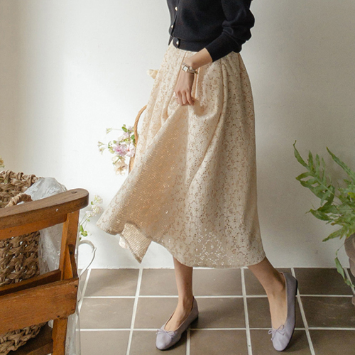 [クリーム][LABEL] ドロシー 豪華なピンタック レーススカート[size:F(55～66)]