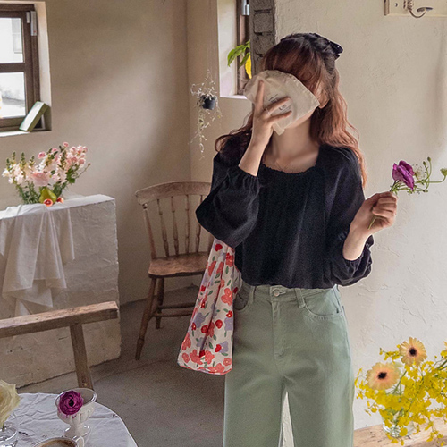 クララミニレーススクエアネックスプリングブラウス[size:F(55～66)]