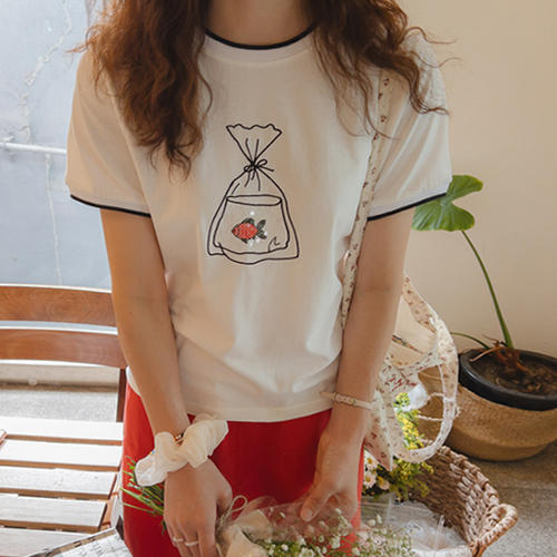 [LABEL] ロスアかわいい金魚刺繍ティーシャツ[size:F(55～66)]