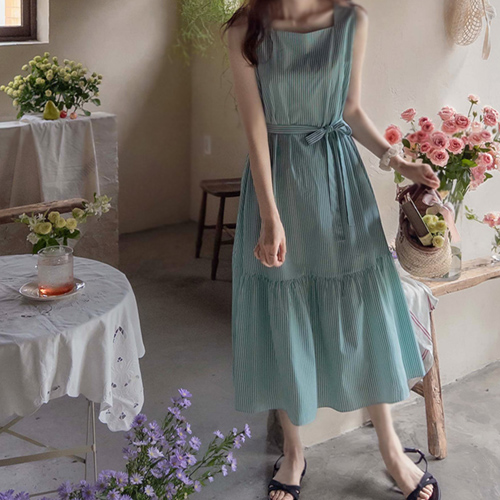 [LABEL] デルファイ サマーストライプ 愉快なエッジフィットワンピース[size:F(55～66)]