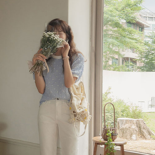 [쫀쫀♥][LABEL]幸せな軽い可愛いドットティー[size:F,1]