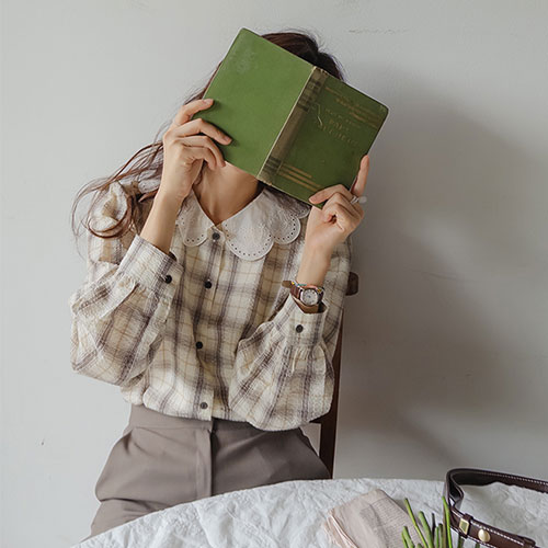 花びら レースカラー ムードチェック ブラウス [size:F(55～66)]