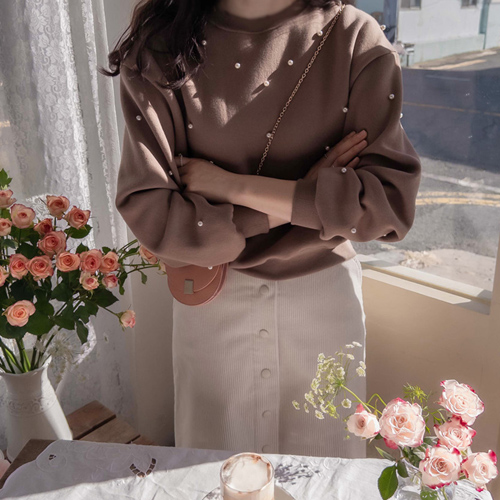 [ベスト特価6千ウォン割引] <FONT color=#5a3954>MADE LIN</font>ラブデーパールポイント タスミ起毛柔軟なティー[size:F(55～66)]