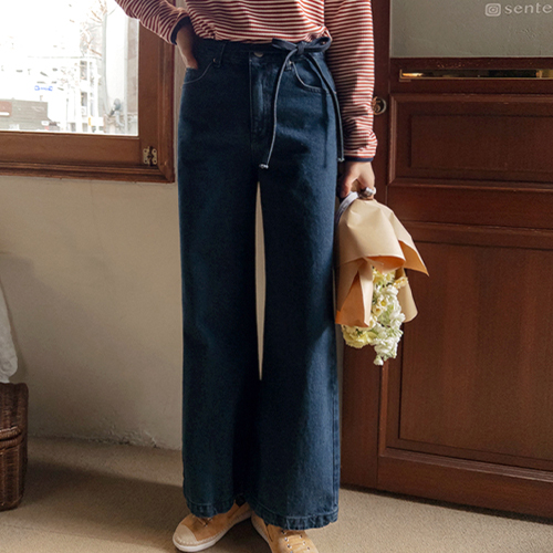 [特価20% ★限定数量]シアラ 暖かいモード 속기모 허리스트랩 ワイドデニムパンツ [size:S,M,L]