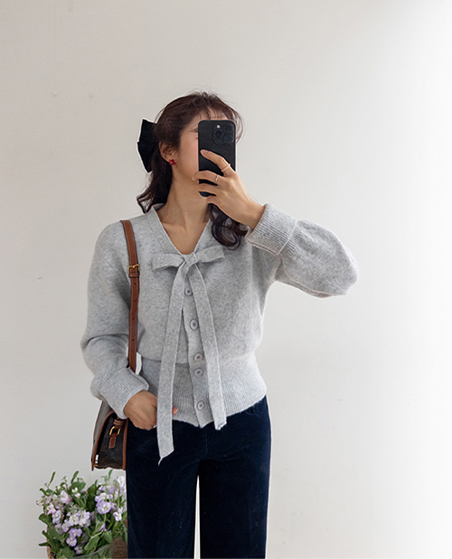 モアンドラブリー ヨリフィット チャッツ 絞り リボンタイ カーディガン [size:F(55~66)]