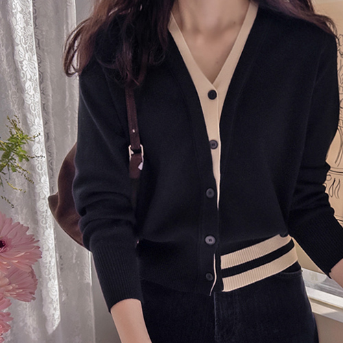 [LABEL] シュデリーツー配色ボードルスパン レイヤード カーディガン [size:F(55～66)]