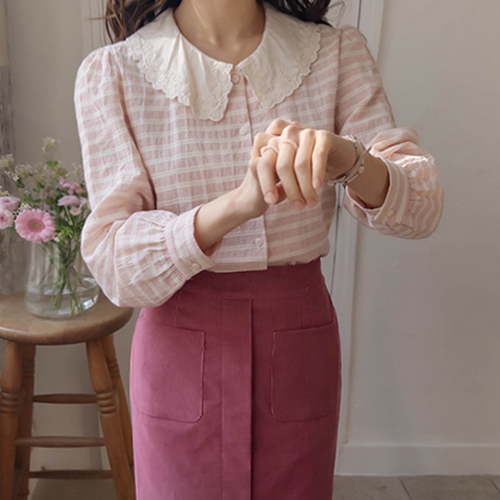 アベインラブリー少女感性刺繍カラーブラウス [size:F(55～66盤)]