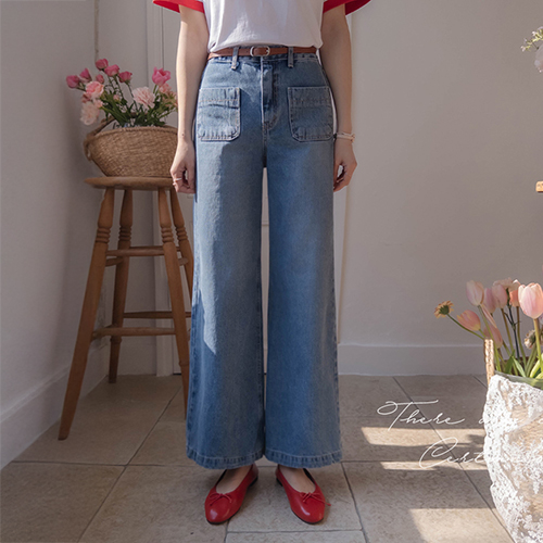 【タンタンコットン100%】メイビンスリムタンタンストレートワイドポケットデニムパンツ