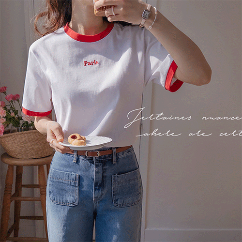 ローナパリスレタリング配色ポイント半袖ティーシャツ [size:F(55～66)]