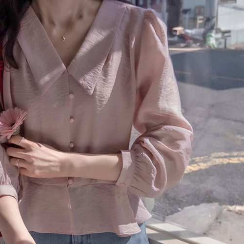 春春カラーシュガーピンタックパフモーダルアンウェーブブラウス [size:F(55～66)]