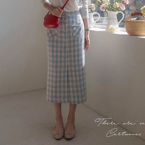 [LABEL] ニューエロ可愛い大豆鍋チェック配色 Hラインスカート [size:F(55～66盤)