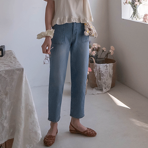 キエリスクエアポケット 快適なバギーデニムパンツ[size:S,M,L]