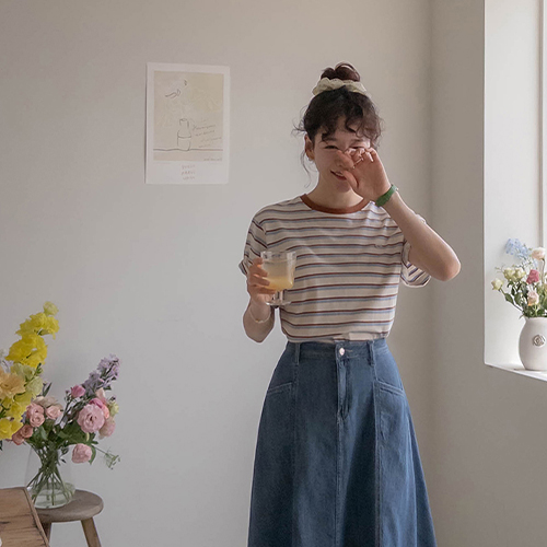 エンフリンスポーティな配色ストライプティーシャツ[size:F(55～66)]