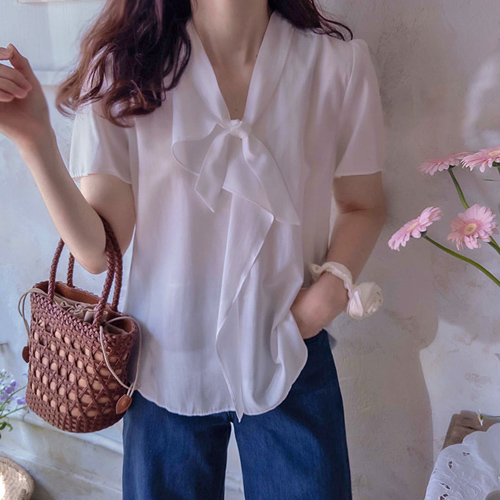 [LABEL] マーカス アンタイ 高級美サラン ヨリフィット ブラウス [size:F,1]