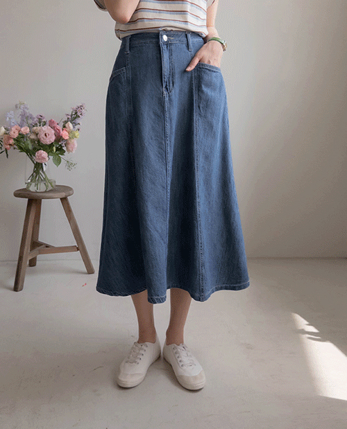ビギニング空空やわらかい斜線ポケットデニムスカート[size:S,M,L]