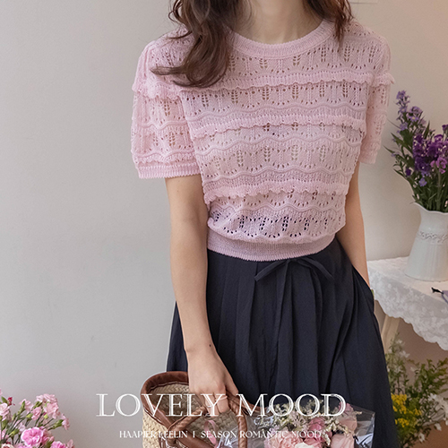 [夏ニット][LABEL] スイーツピンク女性らしいパンチング フリルニット [size:F(55～66)]