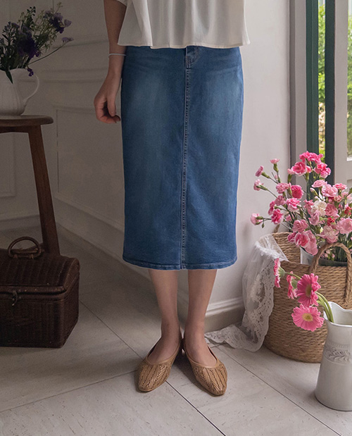 デイド チャッツスパン Hラインバンディング 夏デニムスカート [size:S,M,L]