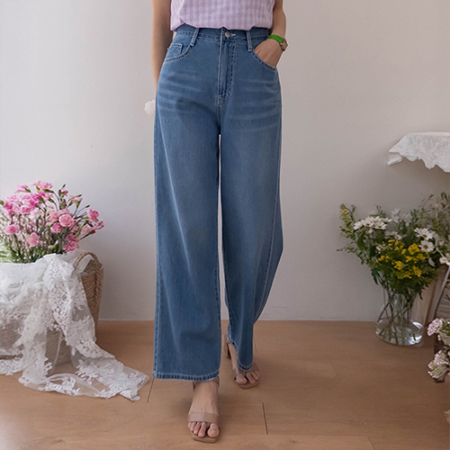 フードル クールなワイド 日付フィット ステッチ デニムパンツ [size:S,M,L]