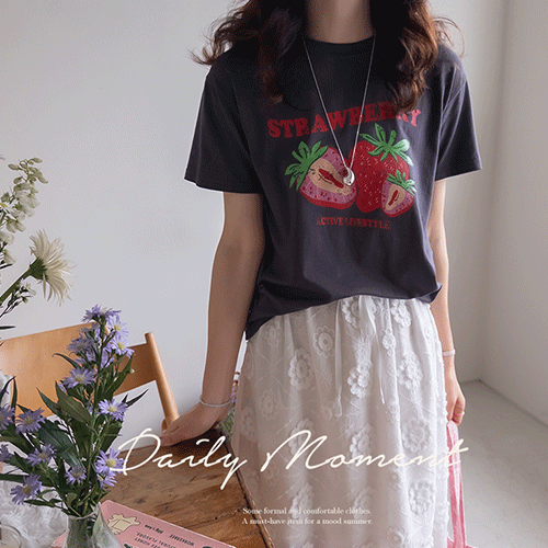 [モーダル含有][LABEL]ベリーベリー イチゴ プリントルーズフィットティーシャツ [size:F,1]
