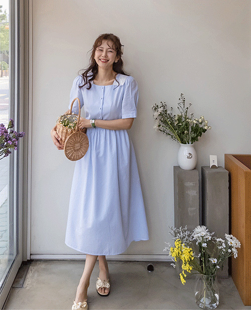 ローラ 清涼なレースカラー スクエアネックワンピース [size:F(55～66)]