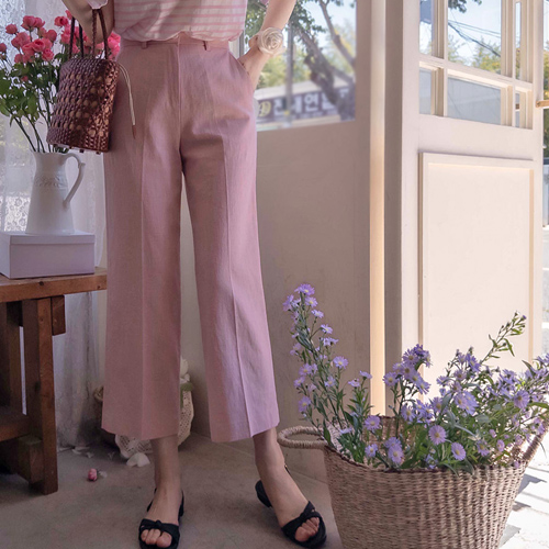 [新賞特価6千ウォン割引] <FONT color=#5a3954>MADE LIN</font>ラウンジリネンリアバンディングパンツ[size:S,M,L]