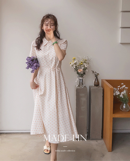 [ベスト特価8千ウォン割引] <FONT color=#5a3954>MADE LIN</font>ビアンコ トット ウェーブトリミング カラーワンピース [size:F(55～66)]