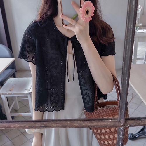 [新賞特価7千ウォン割引] <FONT color=#5a3954>MADE LIN</font>ジャベル刺繍レースカーディガン[size:F(55～66)]
