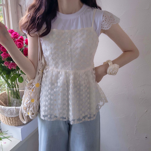 [LABEL] ヴェルシャ ラブリーな花刺繍ひも調節 ビスティエナシトップ [size:F(55～66)]