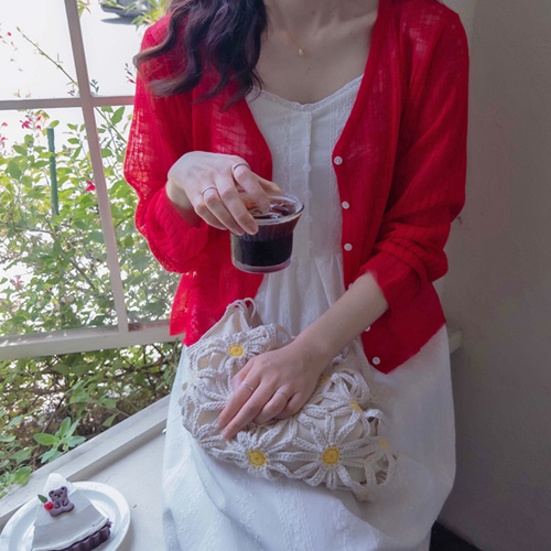 [LABEL] アンジェニア ゴルジ サマー雨針 クールなエリフィット カーディガン[size:F(55～66)]