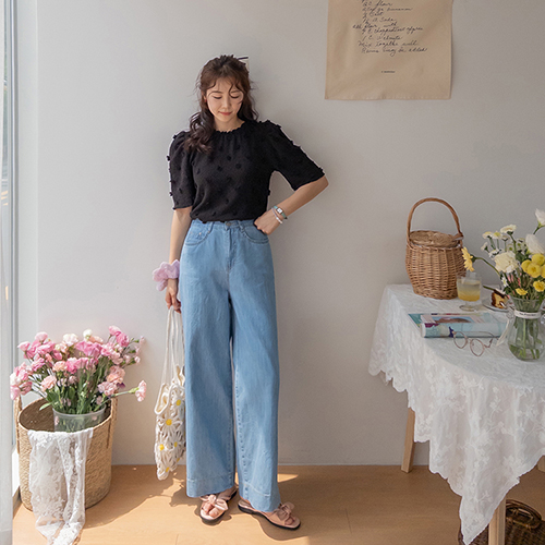 【軽いフィット感】マドリン・ヨリフ達 軽くてクールな日付フィット ワイドデニムパンツ [size:S,M,L]