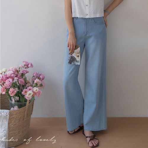 メイディンブードル ソフトなストレートワイドフィットサマーデニムパンツ [size:S,M,L]