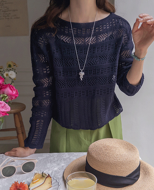 シエルボートネックパンチングスカッシュサムニット[size:F(55～66)]