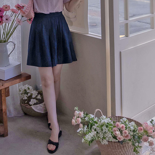 [LABEL] ザサムマフィンタック体型カバー クールで柔軟なデニムスカートパンツ [size:F(55～66)]