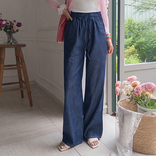 【汗も快適に!!】リベーン軽くて快適なストレートワイドフィットデニムバンディングパンツ[size:F(55～66盤)]