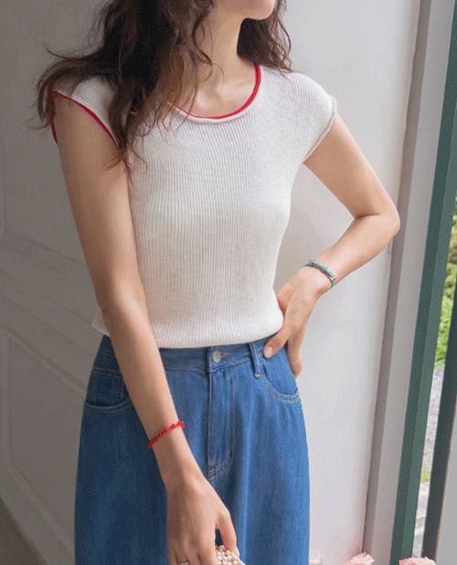 レンヌ配色ポイントキャップ袖 ゴルジニット [size:F(55～66)]