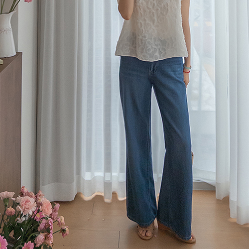 トレビ裾切開ワイドセミブーツカットサムデニム [size:S,M,L]