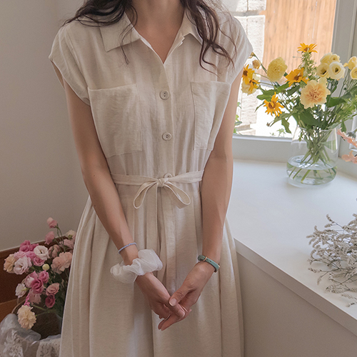 [新賞特価8千ウォン割引] <FONT color=#5a3954>MADE LIN</font>エルビーポケットピンタックシャツワンピース[size:F(55～66)]
