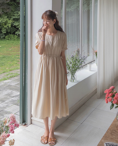[LABEL]フェイルドハリストラップピンタック サマーロングワンピース [size:F(55～66)]