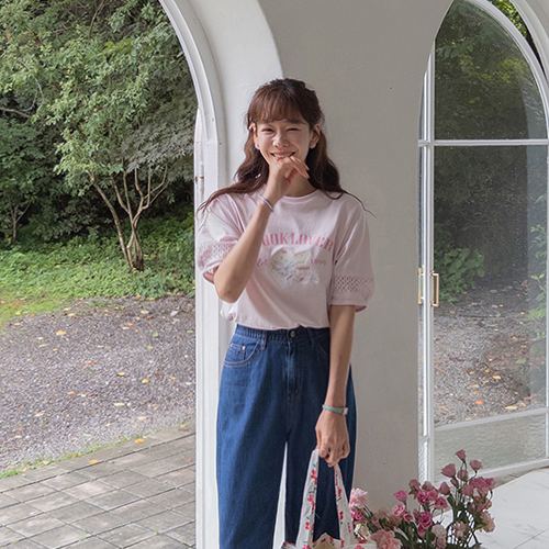 [ベスト特価3千ウォン割引] <FONT color=#5a3954>MADE LIN</font>カニールパンチングレース パフティーシャツ[size:F(55～66)]