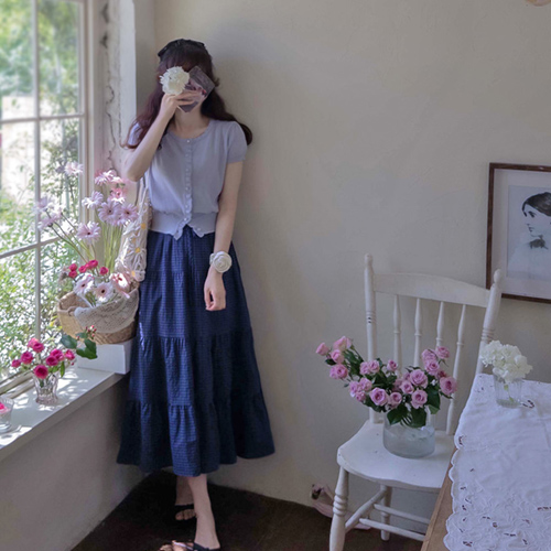 [LABEL] クロビア サマーチェック アンリボン エッジバンド スカート [size:F(55～66)]