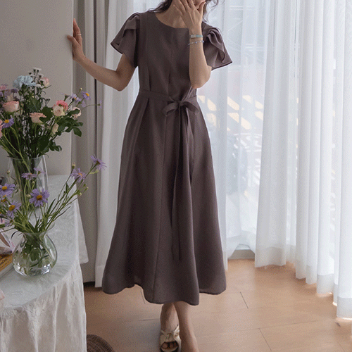 [LABEL] メロー銀銀光沢シャーリングAラインワンピース [size:F,1]