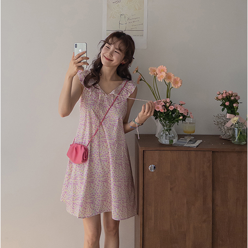 [ベスト特価1万ウォン割引] <FONT color=#5a3954>MADE LIN</font>フォルティア 蓮花 プリルシャーリングワンピース[size:F(44～55)]