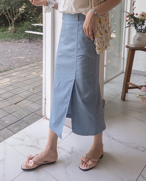 [アリー秋♥10%セール][LABEL] ポラリーHラインフィット コットンスリット ロングスカート [size:S,M]
