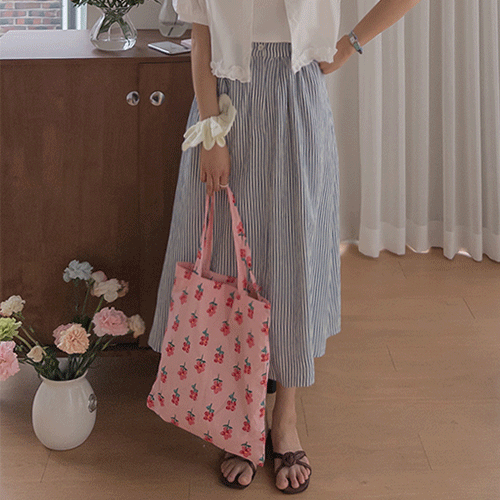 [LABEL] クールなボタンストライプ 裏バンディングスカート [size:F(55～66)]