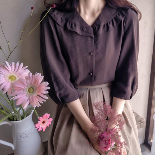 [アーリー秋♥10％セール] [LABEL]ロチェイドシャリンカラースリーブピンタックソフトブラウス[size：F、1]